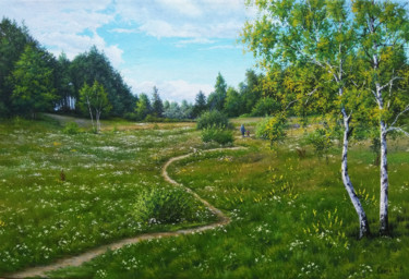 「Полесский пейзаж」というタイトルの絵画 Сергей Скибаによって, オリジナルのアートワーク, オイル ウッドストレッチャーフレームにマウント
