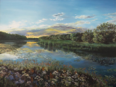 Malerei mit dem Titel "Stiller Fluß" von Anna Lang, Original-Kunstwerk, Öl