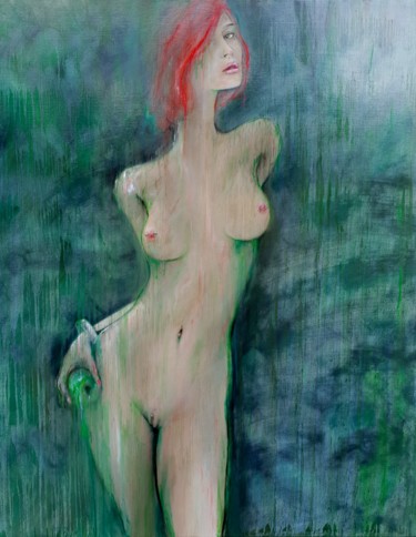 Painting titled "pierced Eve / Eve a…" by Skipp Von Danzig, Original Artwork, Oil Mounted on Wood Stretcher frame