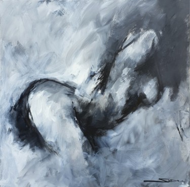 Painting titled "nude in black and w…" by Skipp Von Danzig, Original Artwork, Oil