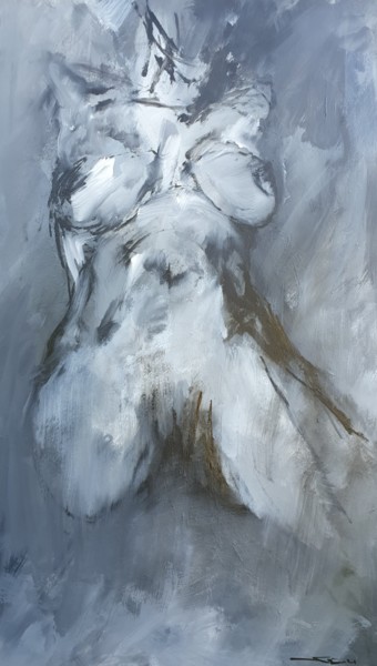 Painting titled "nude in black and w…" by Skipp Von Danzig, Original Artwork, Oil