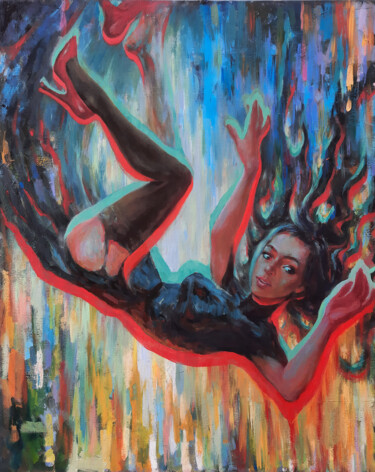 Painting titled "Alice's happy flight" by Sergey Sklyarov (Sklyar), Original Artwork, Oil