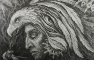 Drawing titled "Eagle Emanations" by Sergey Sklyarov (Sklyar), Original Artwork, Oil Mounted on Cardboard