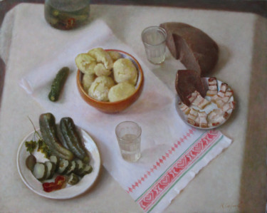 Painting titled "Simple meal" by Igor Skorikov, Original Artwork, Oil