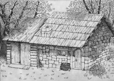 Dibujo titulada "An old cottage" por Skratek, Obra de arte original, Bolígrafo