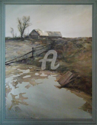 Malerei mit dem Titel "Дом у болота" von Vladimir Skrynnikov, Original-Kunstwerk, Öl