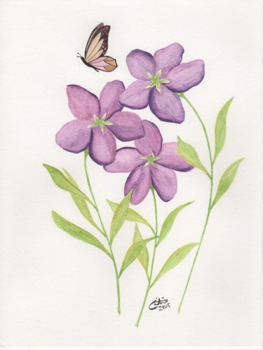 Malarstwo zatytułowany „purpleflowers-butte…” autorstwa Christina Desousa, Oryginalna praca, Akwarela