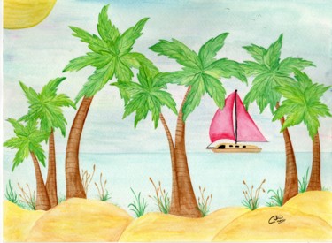 Malerei mit dem Titel "islanddream" von Christina Desousa, Original-Kunstwerk, Aquarell