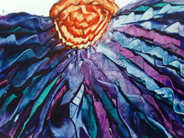 Arts numériques intitulée "Flower blue zoom" par Heather Prosser, Œuvre d'art originale, Encaustique