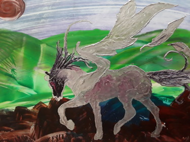 Digitale Kunst getiteld "Magical  horse spir…" door Heather Prosser, Origineel Kunstwerk, Encaustiek