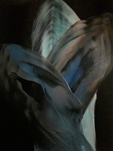 Digital Arts titled "Blue flamed face" by Heather Prosser, Original Artwork, Encaustic
