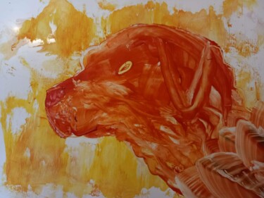 Painting titled "Fire dog" by Heather Prosser, Original Artwork, Encaustic