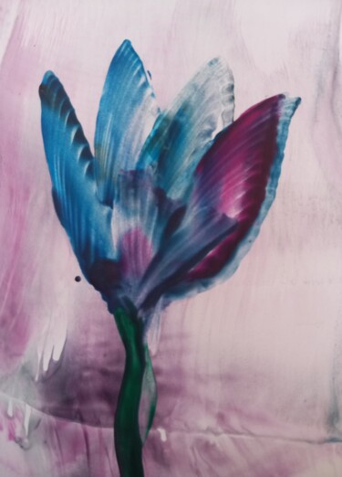 Digitale Kunst getiteld "Blue bloomey" door Heather Prosser, Origineel Kunstwerk, Encaustiek