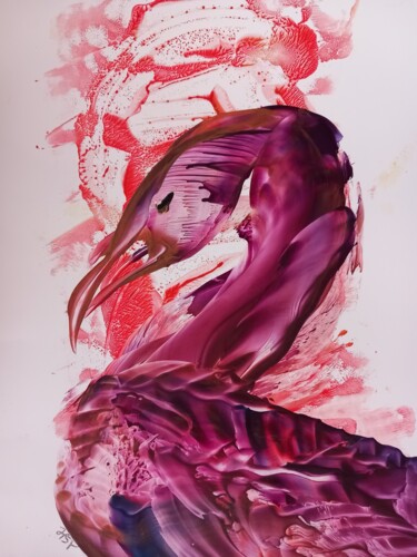 Цифровое искусство под названием "Pink  swan" - Heather Prosser, Подлинное произведение искусства, Энкаустический