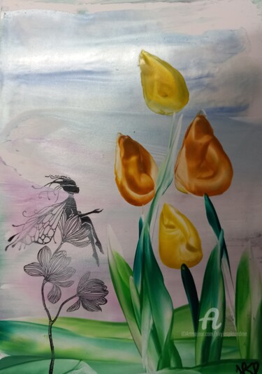 "Yellow  tulipa" başlıklı Dijital Sanat Heather Prosser tarafından, Orijinal sanat, Ankostik resim 