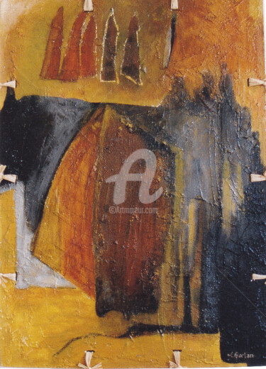 Painting titled "Procession de la Sa…" by Skylart, Original Artwork, Acrylic Mounted on Wood Panel