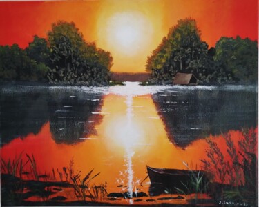 Peinture intitulée "Coucher soleil sur…" par Skylinepainting, Œuvre d'art originale, Acrylique Monté sur Châssis en bois