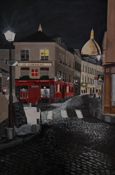Malerei mit dem Titel "Paris Montmartre la…" von Skylinepainting, Original-Kunstwerk, Acryl Auf Keilrahmen aus Holz montiert