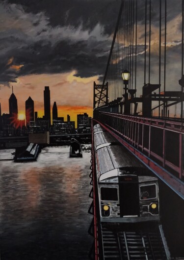 Pittura intitolato "Métro new York sur…" da Skylinepainting, Opera d'arte originale, Acrilico Montato su Telaio per barella…