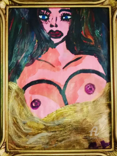 Painting titled "Golden Girl" by Skylor Timeless, Original Artwork, Acrylic Mounted on Wood Stretcher frame