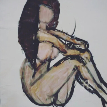 Ζωγραφική με τίτλο "She is Only" από Skylor Timeless, Αυθεντικά έργα τέχνης, Μαρκαδόρος Τοποθετήθηκε στο Ξύλινο φορείο σκελε…