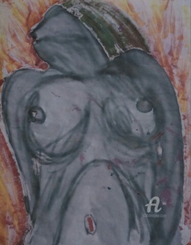 Painting titled "Frau aus Asche" by Skylor Timeless, Original Artwork, Marker Mounted on Wood Panel