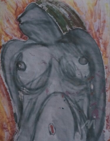 Tekening getiteld "Frau aus Asche" door Skylor Timeless, Origineel Kunstwerk, Marker Gemonteerd op Houten paneel