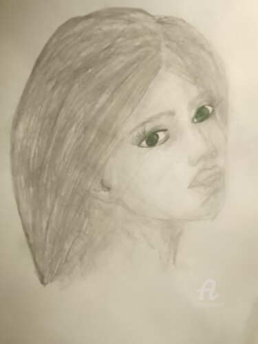 Painting titled "Green Eyed Girl" by Skylor Timeless, Original Artwork, Pencil