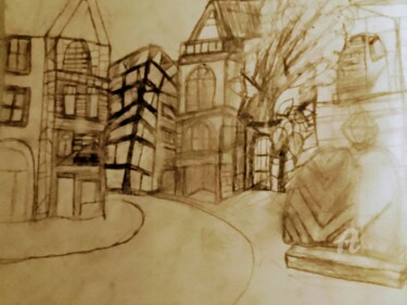 Painting titled "Little Downtown" by Skylor Timeless, Original Artwork, Pencil