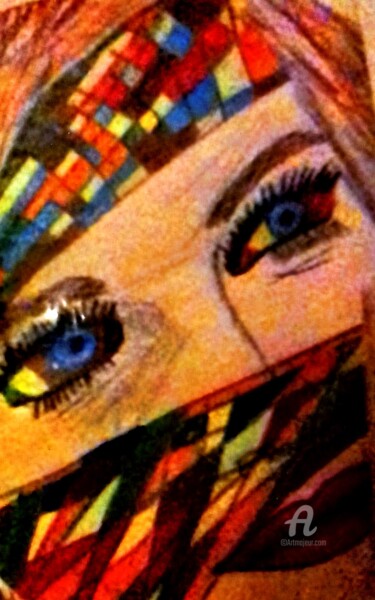 Malerei mit dem Titel "Trippy-face" von Skylor Timeless, Original-Kunstwerk, Marker