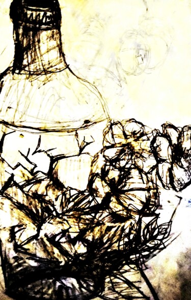 Pintura intitulada "Bottle on Rocks" por Skylor Timeless, Obras de arte originais, Lápis