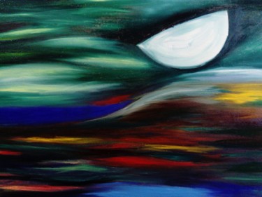 Painting titled "still the moon" by Anton White, Original Artwork, Oil