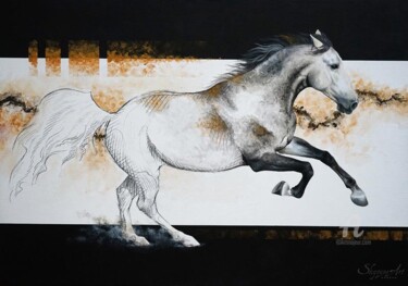 Картина под названием "Horse running paint…" - Skyzune Art, Подлинное произведение искусства, Акрил