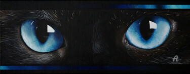 Painting titled "Blue eyes cat Chat…" by Skyzune Art, Original Artwork, Acrylic Mounted on Wood Stretcher frame