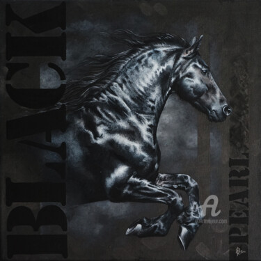 Painting titled "BLACK PEARL - horse…" by Skyzune Art, Original Artwork, Acrylic