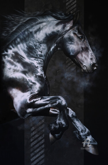 Painting titled "AKATAGNOSTOS Horse…" by Skyzune Art, Original Artwork, Oil Mounted on Wood Stretcher frame