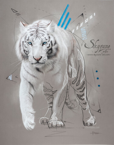 Desenho intitulada "PHRONIMOS white tig…" por Skyzune Art, Obras de arte originais, Pastel