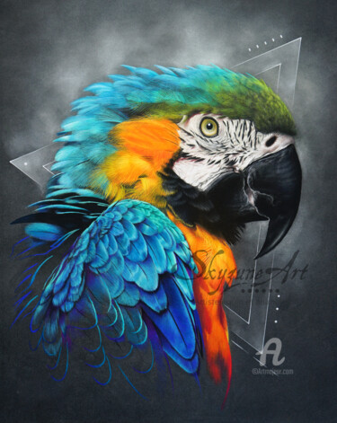 Desenho intitulada "RAINBOW FEATHERS II…" por Skyzune Art, Obras de arte originais, Pastel