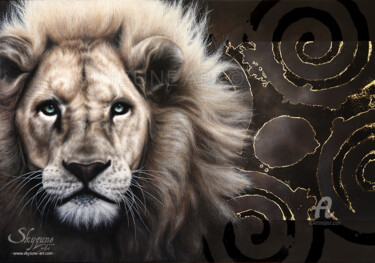 Painting titled "ARCHEGOS Lion paint…" by Skyzune Art, Original Artwork, Oil Mounted on Wood Stretcher frame