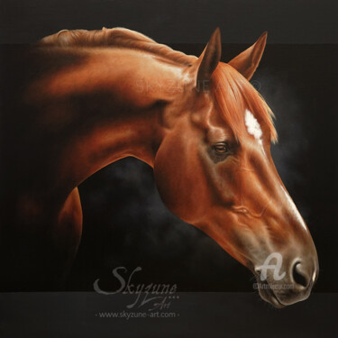 Painting titled "horse painting art…" by Skyzune Art, Original Artwork, Oil