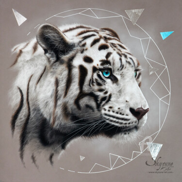 Zeichnungen mit dem Titel "White tiger paintin…" von Skyzune Art, Original-Kunstwerk, Pastell