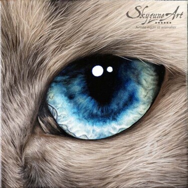 Ζωγραφική με τίτλο "Blue cat eye painti…" από Skyzune Art, Αυθεντικά έργα τέχνης, Λάδι Τοποθετήθηκε στο Ξύλινο φορείο σκελετό