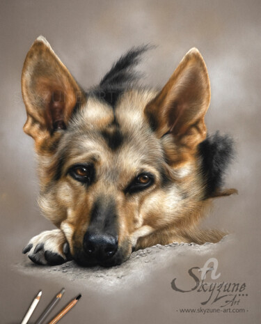 Dibujo titulada "VICKY - dog portrai…" por Skyzune Art, Obra de arte original, Pastel
