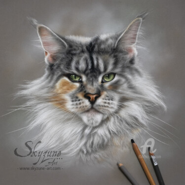 Dessin intitulée "DIVINE - Cat portra…" par Skyzune Art, Œuvre d'art originale, Pastel