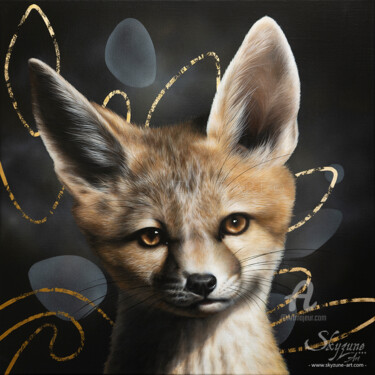 Malarstwo zatytułowany „Sand fox painting a…” autorstwa Skyzune Art, Oryginalna praca, Olej Zamontowany na Drewniana rama no…