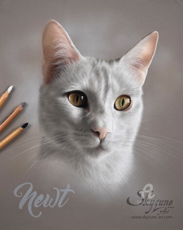 Desenho intitulada "NEWT cat portrait i…" por Skyzune Art, Obras de arte originais, Pastel