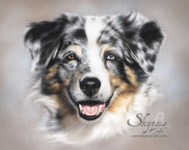 Рисунок под названием "UTOPIE dog portrait…" - Skyzune Art, Подлинное произведение искусства, Пастель