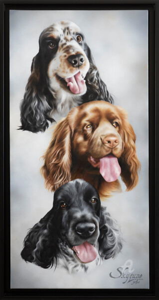 Painting titled "3DOGS custom order…" by Skyzune Art, Original Artwork, Oil