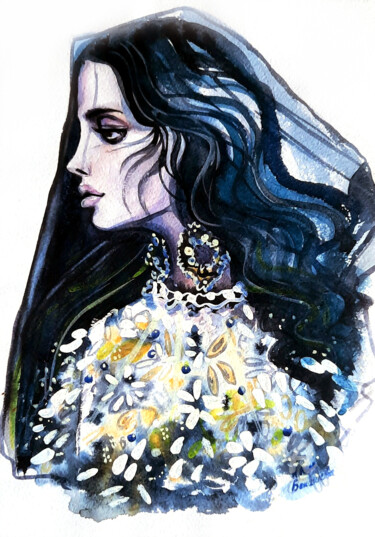 Digital Arts titled "Dark bride" by Anna B, Original Artwork, Watercolor