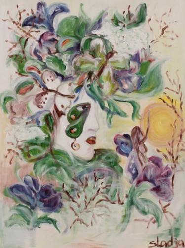 Peinture intitulée "Lady butterfly" par Sladja, Œuvre d'art originale, Huile